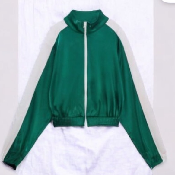 ZARA piped green satin jacket size small - Picture 1 of 10